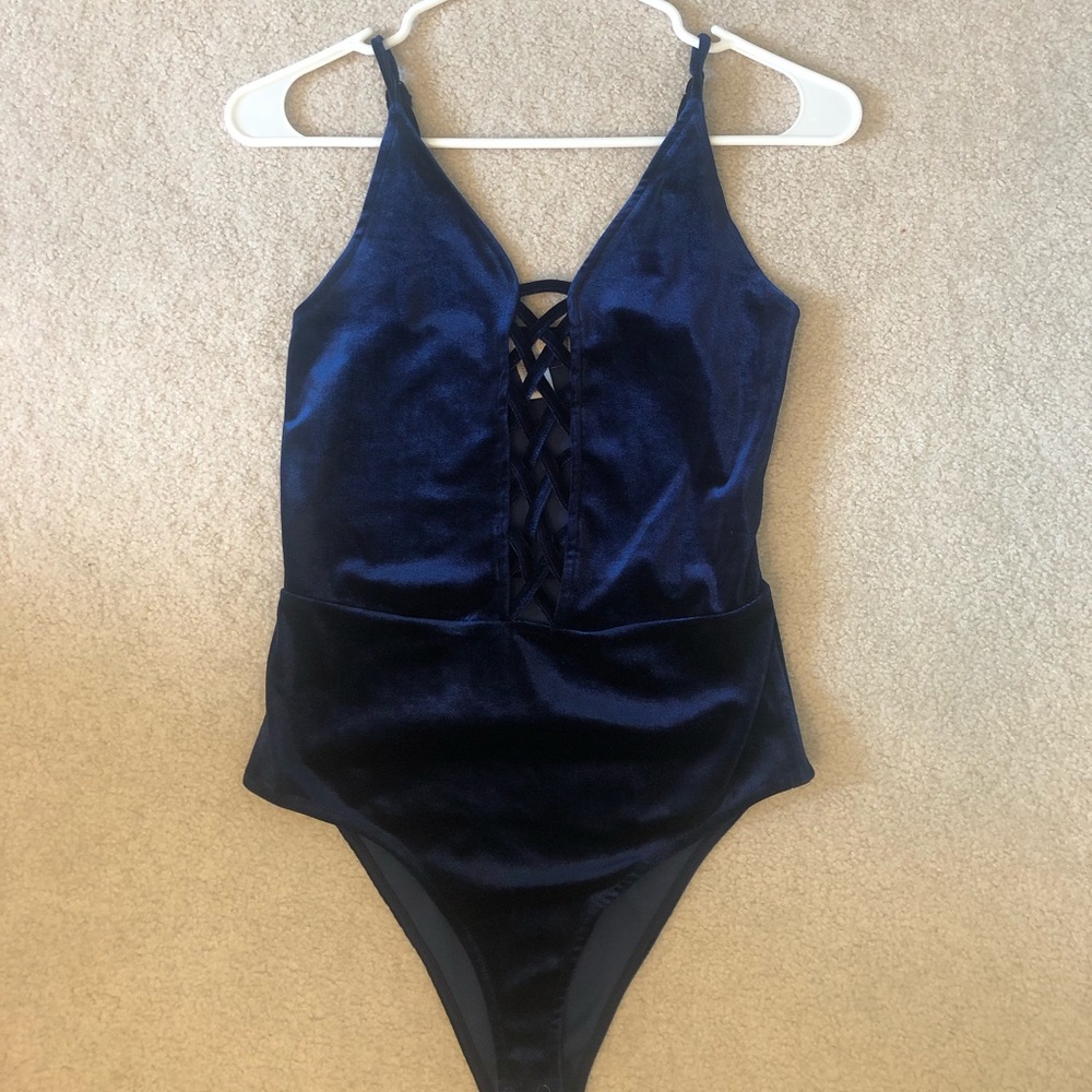 Blue velvet body suit